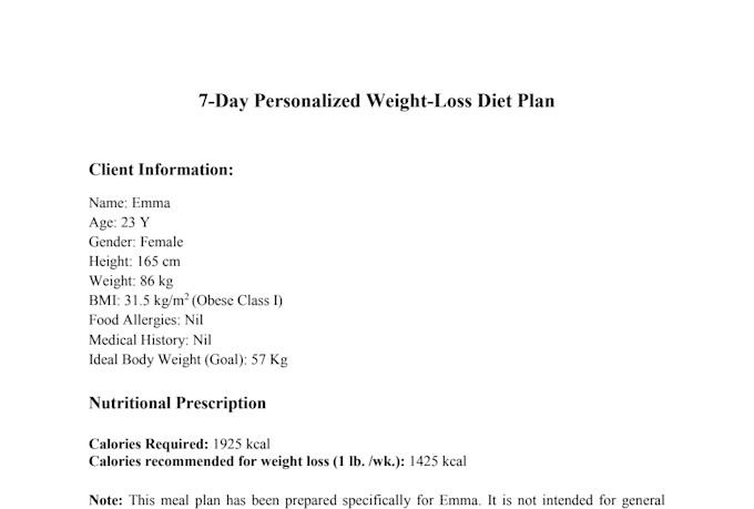 create a personalized weight loss diet plan with calories and macros